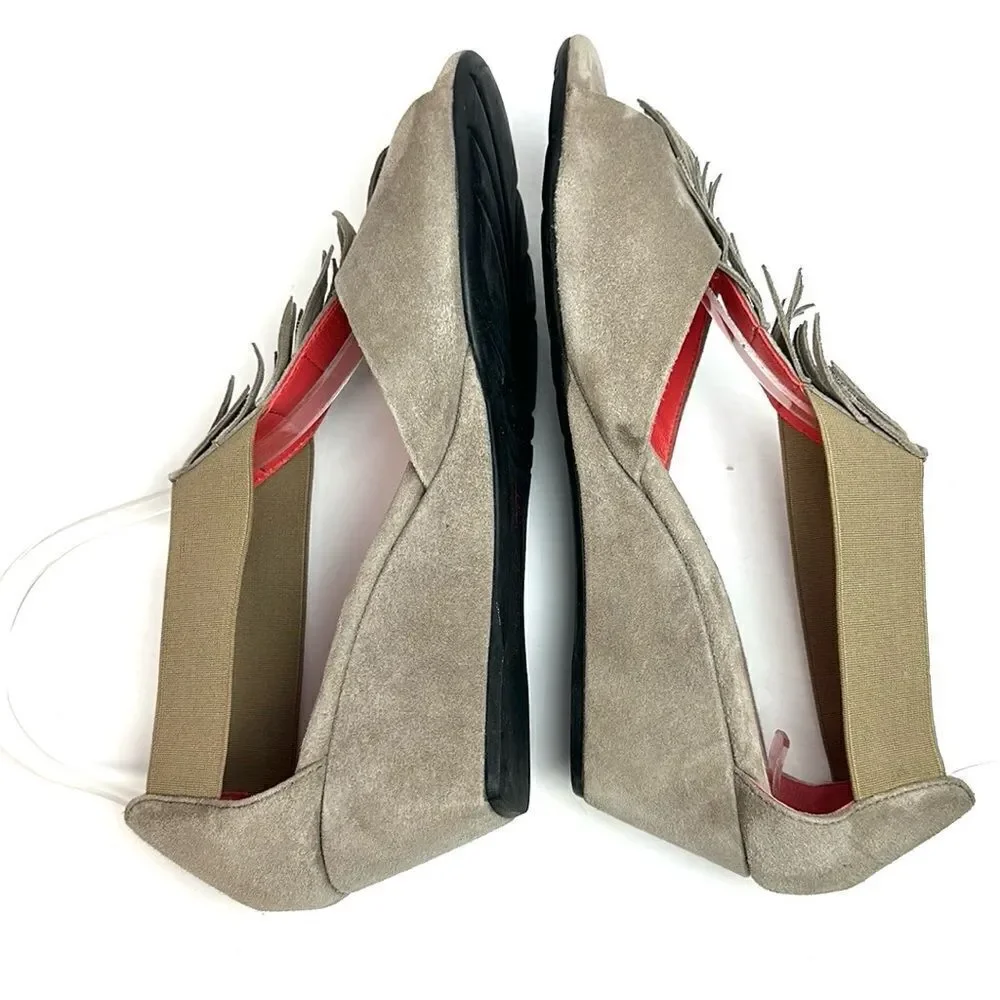 Pas De Rouge Italy Suede Nori Wedge Sandals Fridge Open Toe Taupe EUR 39 US 9